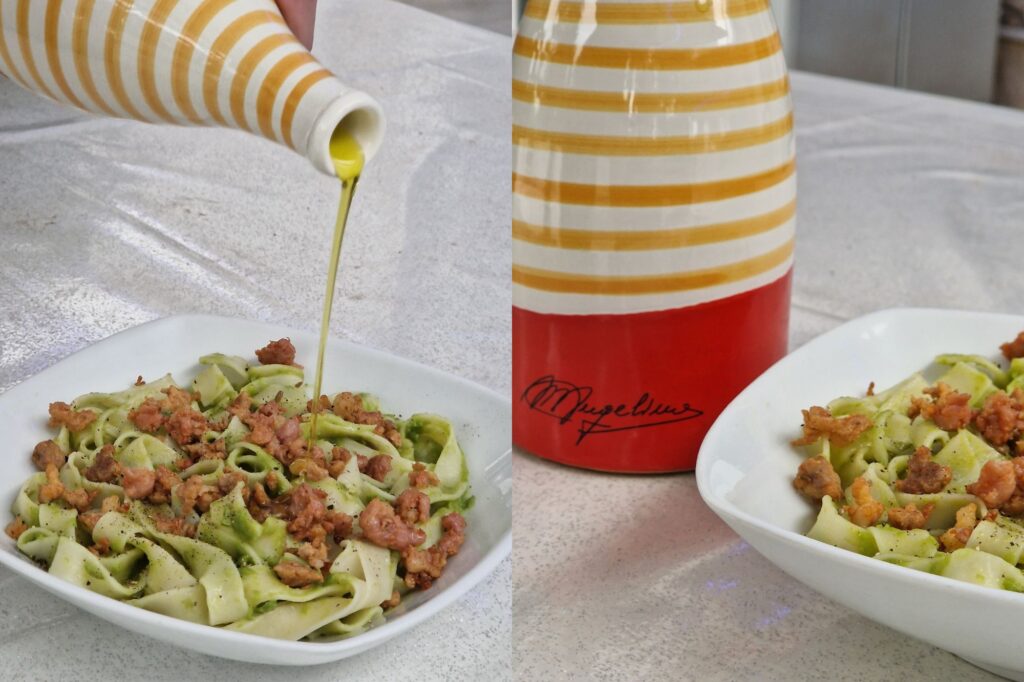 Pappardelle crema di piselli e salsiccia